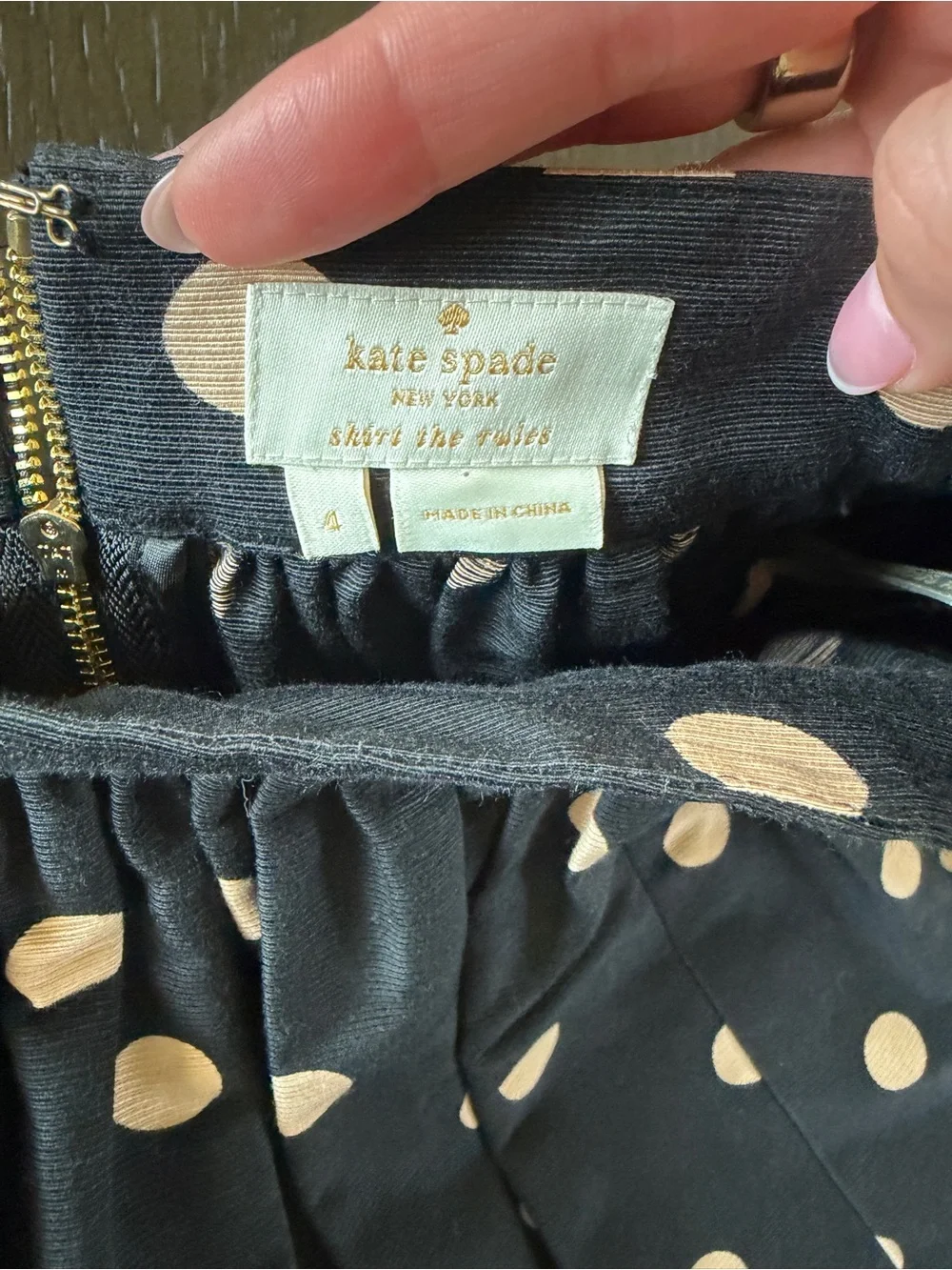 kate spade Black Circle Skirt with light pink/cream Polka Dots